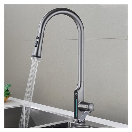 OIJHHFYGDK Wasserhahn, Temperatur Digitalanzeige Rotationsmischer Reinigungsbürste Herausziehbarer Küchenhahn 3 Modi Sprüher Heiß- und Kaltwasserhahn von OIJHHFYGDK