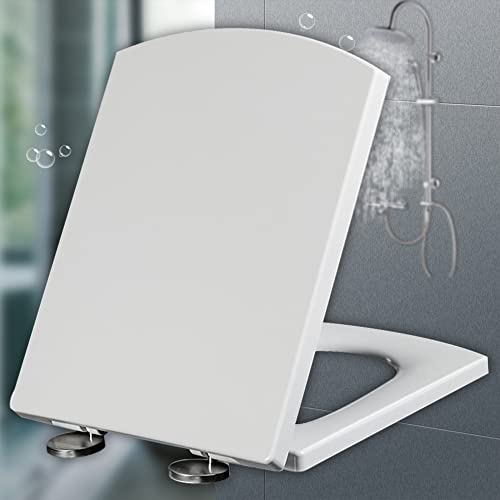Quadratische Toilettensitze mit Absenkautomatik, weiß, WC-Sitz mit Schnellverschluss, weiße Befestigung oben, quadratischer WC-Sitz, Toilettendeckel, verstellbare Scharniere mit langsamer Schließung, Quadratische Toilettensitze mit Absenkautomatik, weiß, WC-Sitz mit Schnellverschluss, weiße Befestigung oben, quadratischer WC-Sitz, Toilettendeckel, verstellbare Scharniere mit langsamer Schließung, von OIJHHFYGDK
