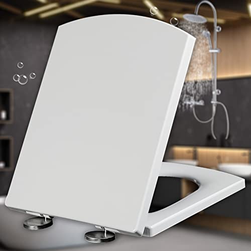 Quadratischer weißer Toilettensitz, Toilettensitze mit Absenkautomatik, Schnellverschluss, einfache Befestigung oben, stabiler antibakterieller Toilettendeckel, verstellbare Scharniere mit langsamer Quadratischer weißer Toilettensitz, Toilettensitze mit Absenkautomatik, Schnellverschluss, einfache Befestigung oben, stabiler antibakterieller Toilettendeckel, verstellbare Scharniere mit langsamer von OIJHHFYGDK