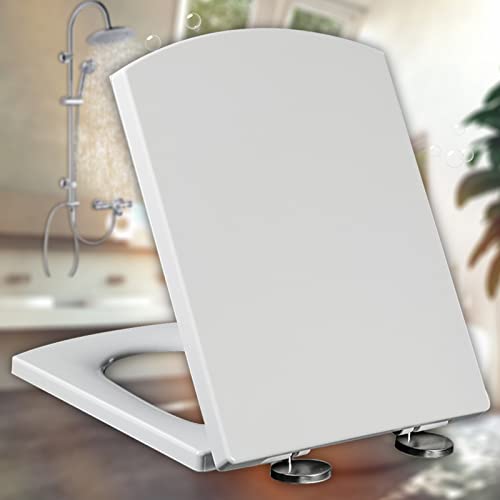 Quadratischer weißer Toilettensitz, Toilettensitze mit Absenkautomatik, Schnellverschluss, einfache Befestigung oben, stabiler antibakterieller Toilettendeckel, verstellbare Scharniere mit langsamer Quadratischer weißer Toilettensitz, Toilettensitze mit Absenkautomatik, Schnellverschluss, einfache Befestigung oben, stabiler antibakterieller Toilettendeckel, verstellbare Scharniere mit langsamer von OIJHHFYGDK