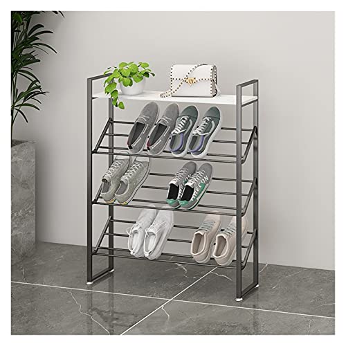 Schuhregal, 3-/4-/5-stöckiger Schuhaufbewahrungs-Organizer mit Holzplatte, stabiler Schuhturm aus Metall für Eingangsbereiche, Schränke, Flure, Garagen, schwarze Schuhaufbewahrung (Größe: 80 x 96 cm) von OIJHHFYGDK