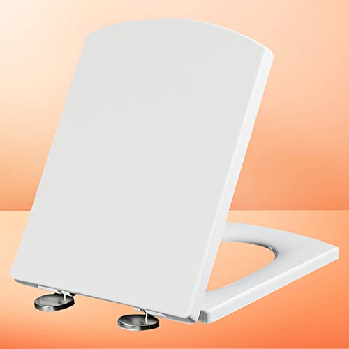 Toilettensitz mit Absenkautomatik Weißer Toilettensitz Einfach anzubringender Toilettensitz Quadratischer Universal-Toilettensitz Verstellbare Scharniere Toilettendeckel Schnellverschluss-Toilettensi von OIJHHFYGDK
