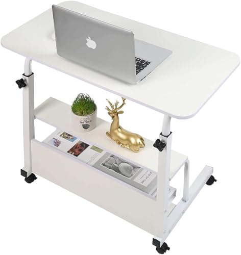 Tragbarer Computer-Schreibtisch, Betttisch mit Rädern und Metallrahmen für Sofa, mobiler Laptop-Schreibtisch, verstellbarer Arbeitsplatz, platzsparend, für zu Hause, L von OIJHHFYGDK