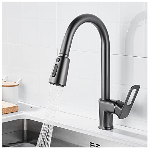 Wasserhahn, Küchenarmaturen, Küchenarmatur mit hohem Bogen und ausziehbarer Brause, Wasserhahn mit drei Funktionen, kompatibel mit Küchenspüle, Küchenarmaturen mit ausziehbarer Brause, Küchenarmatur von OIJHHFYGDK