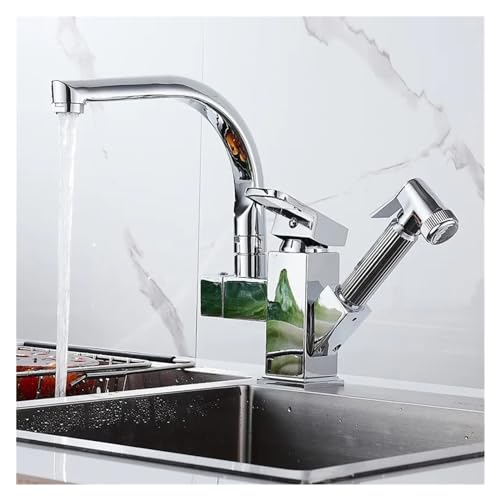 Wasserhahn, Küchenspülenhahn, flexibler ausziehbarer Wasserhahn, Küchenhahn für heißes und kaltes Wasser, Federauslauf und silberner Wasserhahn, 360 Grad schwenkbarer Küchenhahn mit integrierter Seit von OIJHHFYGDK