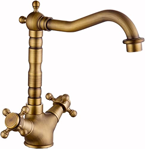 Wasserhahn, Waschbecken Wasserhahn Doppelgriff Wasserhahn Waschbecken Wasserhahn Antikes Messing Antiker Küchenhahn Messing Badezimmerarmaturen Kompatibel mit Waschbecken 1 Loch Kompatibel mit Badezi von OIJHHFYGDK