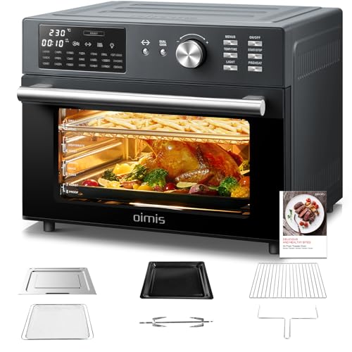 OIMIS Heißluftfritteuse xxl 30L 1800W, mini backofen mit umluft, 21 in 1 pizzaofen elektrisch mit Timer, 7 Zubehör, kochbuch, Dual Cook, Airfryer, Grillen, Backen, Schwarz von OIMIS