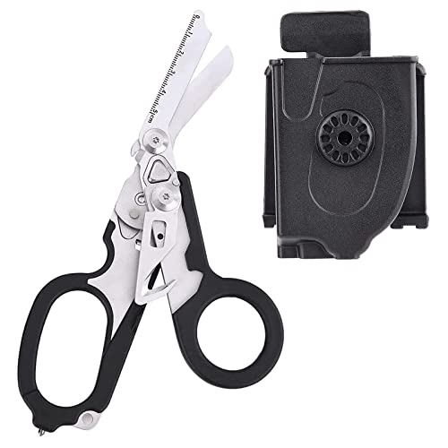 Notfallschere, 6 in 1 Multifunktions-Edelstahlschere, faltbar, Schere, Zange mit Gurtschneider und Glasbrecher, Outdoor Camping, Rettungswerkzeug (Schwarz) von OINRG