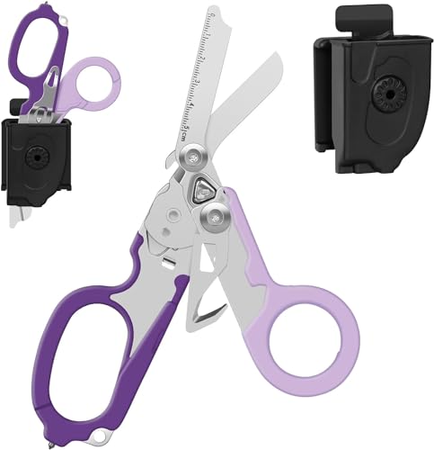 OINRG Notfallschere, 6 in 1 Multifunktions-Edelstahlschere, faltbar, Schere, Zange mit Gurtschneider und Glasbrecher, Outdoor Camping, Rettungswerkzeug (Lila Matt) von OINRG
