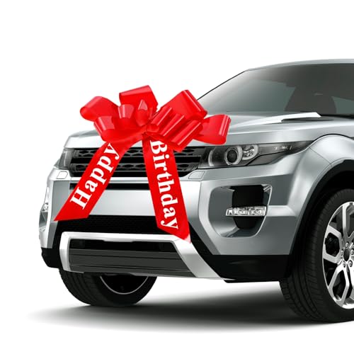 OIODKDEF Große Rote Schleife für Auto, 23 Zoll Groß Geschenkschleife mit Happy Birthday, Riesige Autoschleife für Auto Deko, Große Schleife für Auto Fahrrad Geschenkverpackung von OIODKDEF