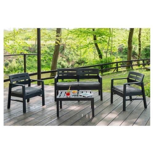 OISE ART STORE Trade Shop – Gartenmöbel-Set Java mit Tisch, 2 Sesseln, Sofa mit Kissen, Anthrazit von OISE ART STORE