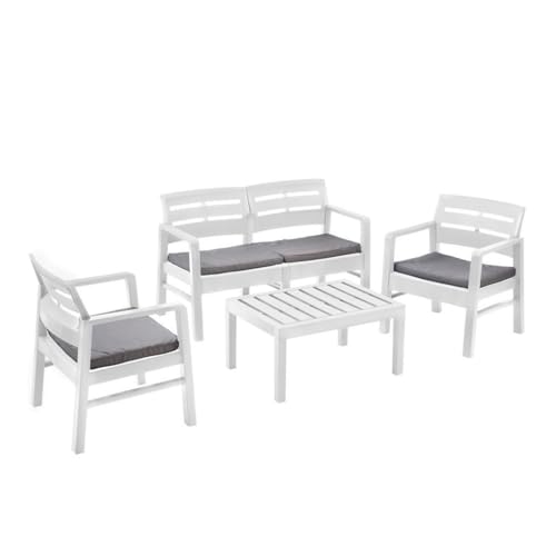 OISE ART STORE Trade Shop – Gartenmöbel-Set Java mit Tisch, 2 Sesseln, Sofa mit Kissen, Weiß OISE ART STORE Trade Shop – Gartenmöbel-Set Java mit Tisch, 2 Sesseln, Sofa mit Kissen, Weiß von OISE ART STORE
