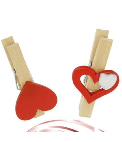 OISE ART STORE Trade Shop - Set 16 Stück Holzklammern mit rotem Herz Valentinstag verschiedene Modelle 92317 von OISE ART STORE