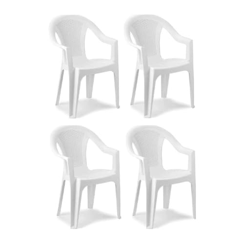 OISE ART STORE Trade Shop - Set 4 Stück Gartenstuhl mit Rückenlehne in Rattan-Optik 54 x 56 x 81 cm Kunststoff weiß 869516 - von OISE ART STORE