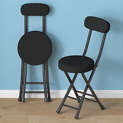 OITTO Barhocker klappbar mit Rückenlehne, Klappstuhl, Küchenhocker mit rundem PU-Sitzkissen, Thekenhocker mit Fußstütze, Klapphocker für Kücheninsel, Esszimmer, Wohnzimmer (Farbe: Schwarz) von OITTO