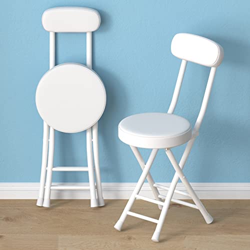 OITTO Barhocker klappbar mit Rückenlehne, Klappstuhl, Küchenhocker mit rundem PU-Sitzkissen, Thekenhocker mit Fußstütze, Klapphocker für Kücheninsel, Esszimmer, Wohnzimmer (Farbe: Weiß) von OITTO
