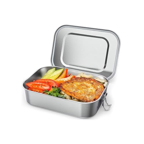 OITUGG Brotdose Edelstahl - 550ml Lunchbox Edelstahl - Brotdose Metall für Erwachsene und Kinder, Design Schnappverschlüssen und Silikondichtungsring, Spülmaschinengeeignet, 14 x10.3 x5.8cm von OITUGG