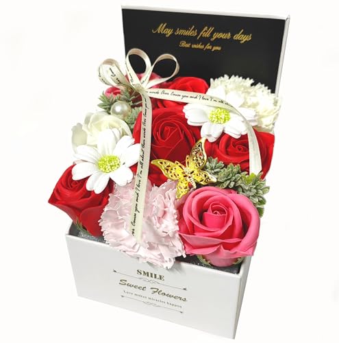 Seifen Blumen Box Kunstblumen Blumenbox Geschenk für Geburtstag Geburtstagsgeschenk für Frau Mama Oma Tochter Freundin Blumenbox langzeitig haltbare Seifenblumen Geschenk für Hochzeit Tischdekoration von OJAYERR