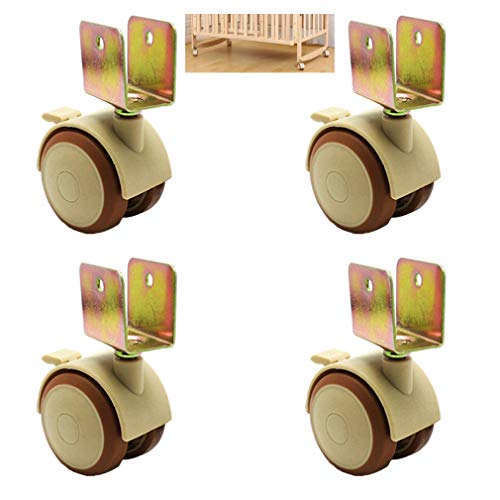 4er-Set, 2-Zoll-Doppelrollstuhlrollen, mit Bremse, U-Halterung, leise Gummi-Lenkrollen for Kinderbetten, 100 kg Tragkraft(20mm) von OJIJO
