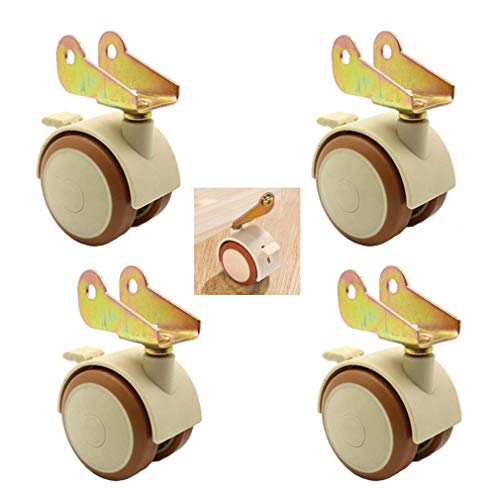 4er-Set, 2-Zoll-Doppelrollstuhlrollen mit Bremse, Metall-Klapphalterung, leise Gummi-Lenkrollen for Kinderbetten, 80 kg Tragkraft(22mm) von OJIJO