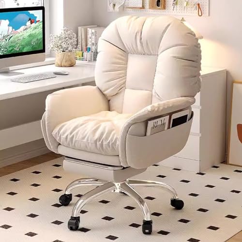 Büro-Gaming-Stühle for Erwachsene mit Rollen, Lounge-Arm-Schreibtischstühle for den Innenbereich, Live-Streaming-Computerstuhl mit verstellbarer Rückenlehne for Arbeitszimmer und Wohnzimmer(Beige/B) von OJIJO