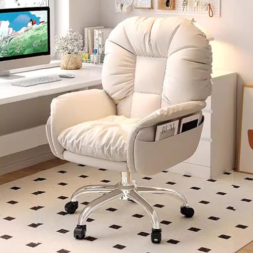 Büro-Gaming-Stühle for Erwachsene mit Rollen, Lounge-Arm-Schreibtischstühle for den Innenbereich, Live-Streaming-Computerstuhl mit verstellbarer Rückenlehne for Arbeitszimmer und Wohnzimmer(Beige/A) von OJIJO