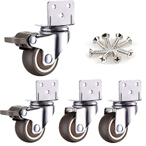 Lenkrollen mit Bremse, 4er-Pack, L-förmige Halterung, dämpfende Stuhlrollen aus Gummi for Kinderbetten, 65 kg Tragkraft, Kugellager, mit Schrauben(2brake+2universal,25MM) von OJIJO