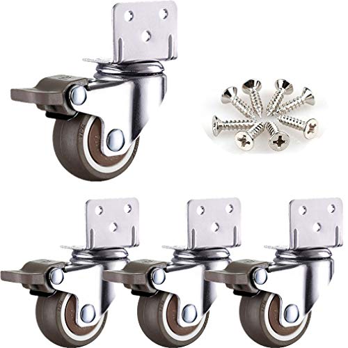 Lenkrollen mit Bremse, 4er-Pack, L-förmige Halterung, dämpfende Stuhlrollen aus Gummi for Kinderbetten, 65 kg Tragkraft, Kugellager, mit Schrauben(4brake,50MM) von OJIJO