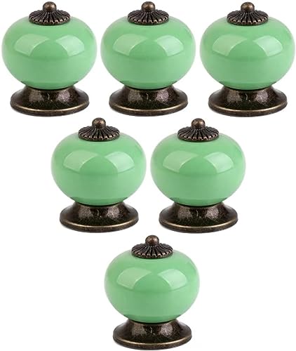 OJIJO Keramikknöpfe, 6 Stück, mehrfarbige Schrankgriffe for Schubladen, Schränke, Küchentürgriffe, einzigartige, elegante Dekorationen, 34 x 38 mm(Green) von OJIJO
