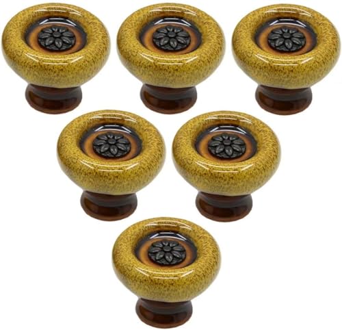 OJIJO Keramikknöpfe, 6 Stück Retro-Schrankgriffe im runden Stil for Küchenschrank, Schubladen, Türen, Möbelbeschläge, 38 x 31 mm(Yellow) von OJIJO