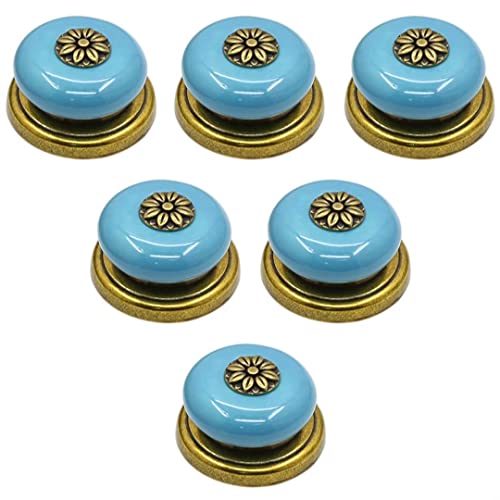 OJIJO Keramikknöpfe, 6er-Set runde Schrankgriffe for Küchenschrankmöbel, Zinklegierungs-Hardware-Griffe, 37 x 22 mm(Blue) von OJIJO
