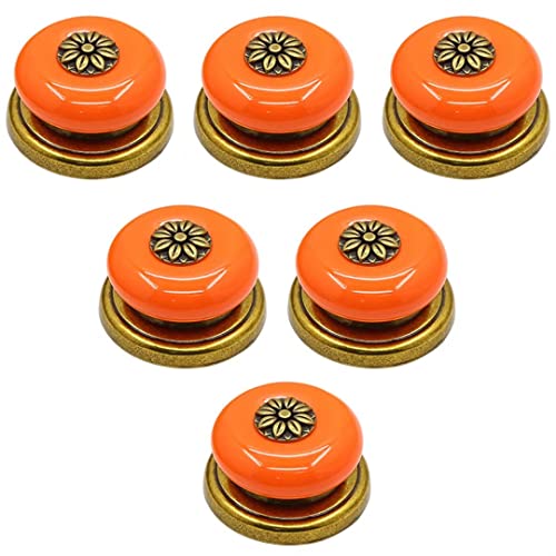 OJIJO Keramikknöpfe, 6er-Set runde Schrankgriffe for Küchenschrankmöbel, Zinklegierungs-Hardware-Griffe, 37 x 22 mm(Orange) von OJIJO