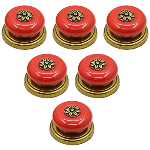 OJIJO Keramikknöpfe, 6er-Set runde Schrankgriffe for Küchenschrankmöbel, Zinklegierungs-Hardware-Griffe, 37 x 22 mm(Red) von OJIJO
