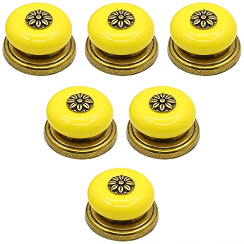 OJIJO Keramikknöpfe, 6er-Set runde Schrankgriffe for Küchenschrankmöbel, Zinklegierungs-Hardware-Griffe, 37 x 22 mm(Yellow) von OJIJO