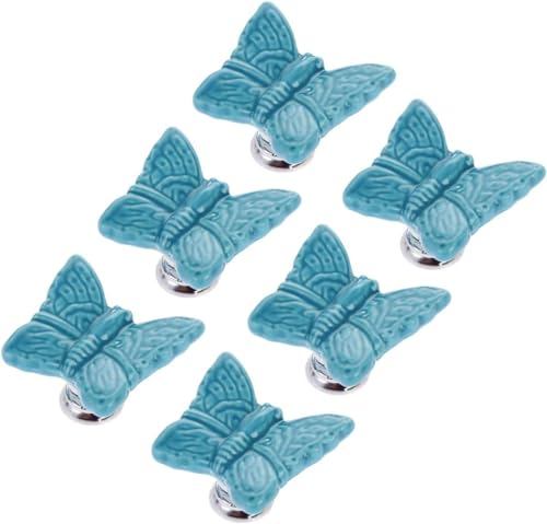 OJIJO Keramikknöpfe mit Blumenmuster, 6 Stück, Schrankgriffe for Kleiderschrank, Kommode, Schrank, Küchenmöbel, 40 x 35 x 27 mm(Blue) von OJIJO