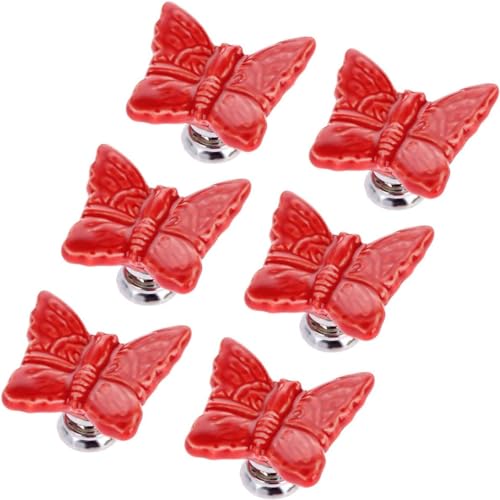 OJIJO Keramikknöpfe mit Blumenmuster, 6 Stück, Schrankgriffe for Kleiderschrank, Kommode, Schrank, Küchenmöbel, 40 x 35 x 27 mm(Red) von OJIJO