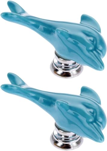 OJIJO Niedliche Keramikknöpfe mit Delfinmotiv, dekorative Schubladengriffe for Schränke, Schränke, Badezimmer, 2 Stück, 61 x 28 x 28 mm(Blue) von OJIJO