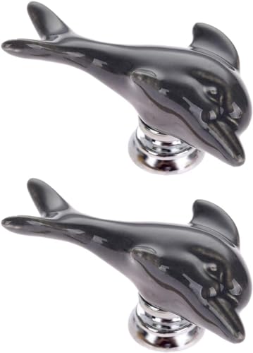 OJIJO Niedliche Keramikknöpfe mit Delfinmotiv, dekorative Schubladengriffe for Schränke, Schränke, Badezimmer, 2 Stück, 61 x 28 x 28 mm(Gray) von OJIJO