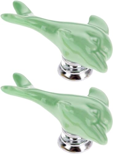 OJIJO Niedliche Keramikknöpfe mit Delfinmotiv, dekorative Schubladengriffe for Schränke, Schränke, Badezimmer, 2 Stück, 61 x 28 x 28 mm(Green) von OJIJO