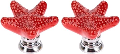 OJIJO Seestern-Keramikknöpfe im mediterranen Stil, handbemalte Schrankgriffe for Schubladen, Kinderzimmer-Dekor, 2 Stück, 34 x 24 mm, 7 Farben(Red) von OJIJO