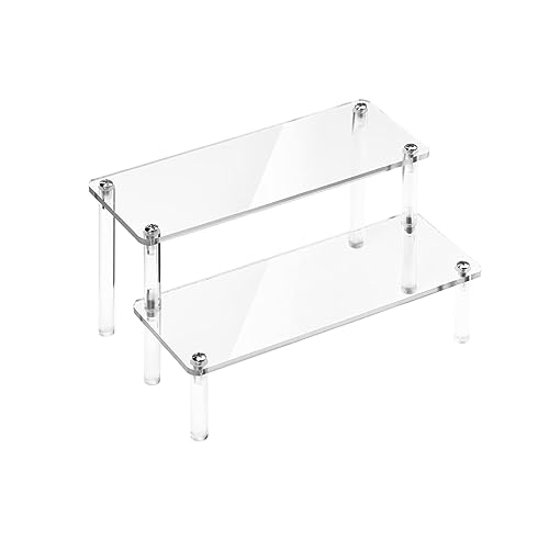 OJIJO Transparenter Riser-Displayständer aus Acryl, 1/2-stufiger Organizer for Dekorieren und Organisieren, gestufte Schreibtisch-Dekorationsvitrine(Double Layer,30cm) von OJIJO