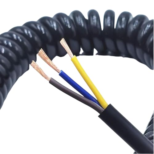 Spiral Power Cord 3-Core Spring Cable 0.5mm², Extendable 2.5/5/7.5m, Black, 1pcs(3 Core 17awg,Line length 2.5m) von OJIJO