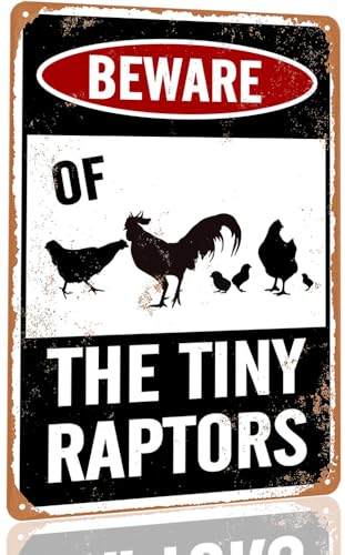 Schild mit Aufschrift "Beware of Chicken Chicken Signs for Coop Funny Outdoor Chicken Coop Signs Beware of The Tiny Raptors Sign Chicken Coop Accessories Funny Warning Sign for Chickens Chicken Coop von OJINDAXIN