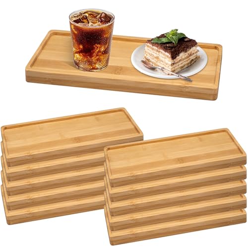 10 Stück Klein Bambus Tabletts, 28 x 10 cm Holz Serviertabletts Großteil für Küche Deko, Rechteckige Holztabletts für Kaffee Snacks Tee Dessert Gastronomie Pflanzen von OJMHD