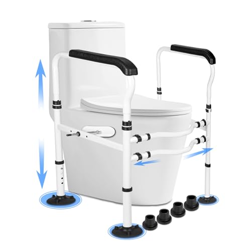 Aufstehhilfe Toilette, Verstellbare Toiletten Sicherheitsgeländer, WC Aufstehhilfe Ohne Bohren, mit rutschfesten Griffen, WC Haltegriff für ältere Menschen, Erwachsene, Senioren, Behinderte von OJTOJT