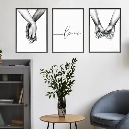 OJTOJT Poster Set, Bilder Schlafzimmer Modern 3er Set, Poster Handhaltung In Schwarz Und Weiß, Liebe, Für Zuhause Und Büro, Ohne Rahmen (21X30cm) von OJTOJT