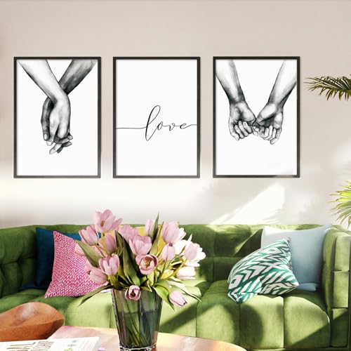 OJTOJT Poster Set, Bilder Schlafzimmer Modern 3er Set, Poster Handhaltung In Schwarz Und Weiß, Linie Liebe, Passende Poster FüR Zuhause Und BüRo, Ohne Rahmen (40x50cm) von OJTOJT