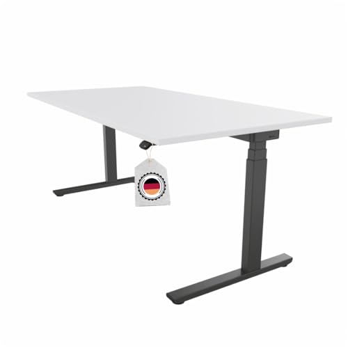 OKA Easy Up, ergonomischer Schreibtisch elektrisch höhenverstellbar für das Homeoffice 5 Jahre Garantie Made in Germany (Tischplatte Weiß/Gestell Grau, 180 x 90cm) von OKA