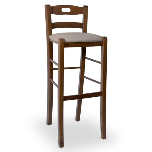 OKAFFAREFATTO MADDALONI Barhocker, Höhe 80 cm, aus dunklem Walnussholz mit Topflappen in der Rückenlehne und gepolsterter Sitzfläche aus Kunstleder, Taupe OKAFFAREFATTO MADDALONI Barhocker, Höhe 80 cm, aus dunklem Walnussholz mit Topflappen in der Rückenlehne und gepolsterter Sitzfläche aus Kunstleder, Taupe von OKAFFAREFATTO MADDALONI