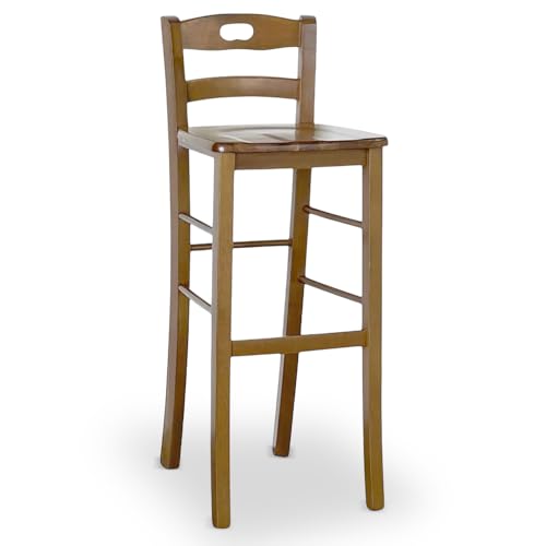 OKAFFAREFATTO MADDALONI Barhocker, Höhe 80 cm, aus hellem Walnussholz mit Topflappen in der Rückenlehne und Sitzfläche aus Holz von OKAFFAREFATTO MADDALONI